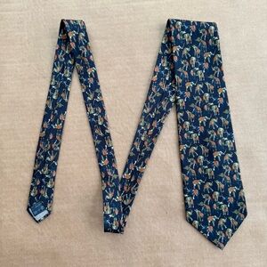 Ermenegildo Zegna Men’s Avocado Green Blue Elephant Print Silk Tie Made In Italy